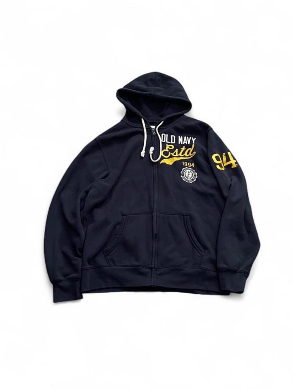 Vintage Y2K Old Navy Athletics Navy Full Zip Embroidered Hoodie Mens XL